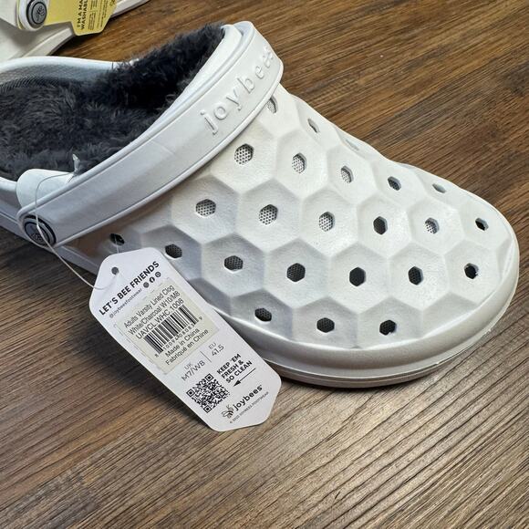 Joybees Varisity Lined Clog Cozy Removable Faux Fur Liner White Women 10 Men 8 - Picture 6 of 8